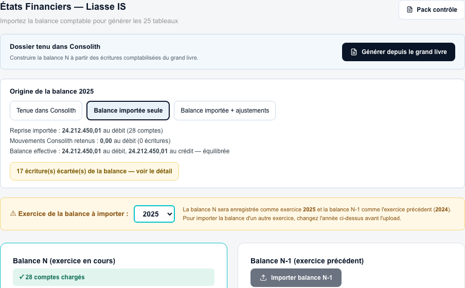 Capture réelle du module de liasse fiscale dans Consolith